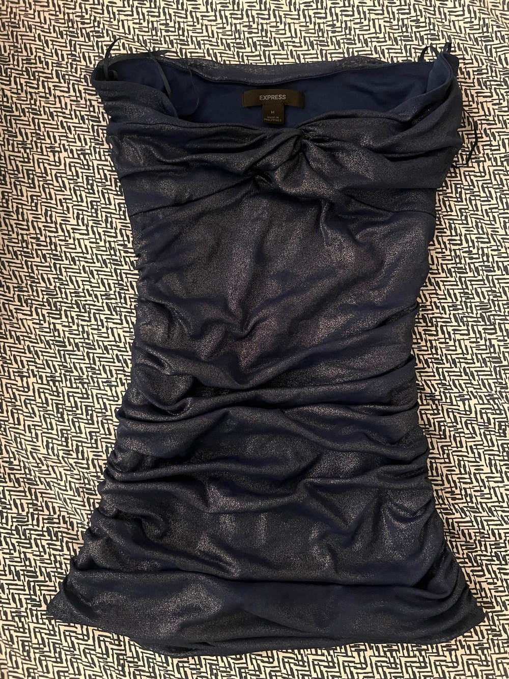 Women’s Medium Express Navy Shimmery Strapless Ruched Dress/Long Top